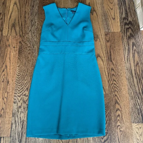 ann taylor blue sheath dress Ann Taylor Sheath Dress Size Large Sleeveless Blue White Stretch